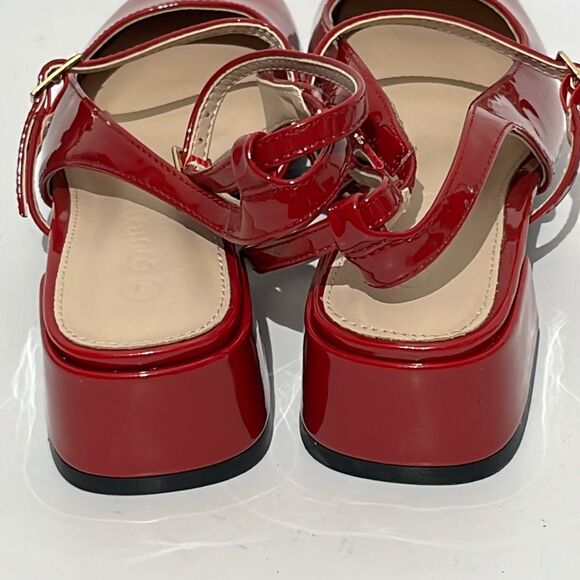 Coutgo Women's Red Patent Square Toe Block Heel Sling Back Pumps Size 5 - Picture 9 of 12